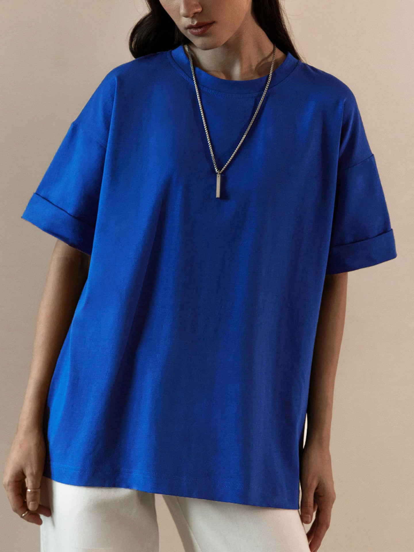 Solid Oversized T Shirt Loose Fit Crewneck Casual Tee