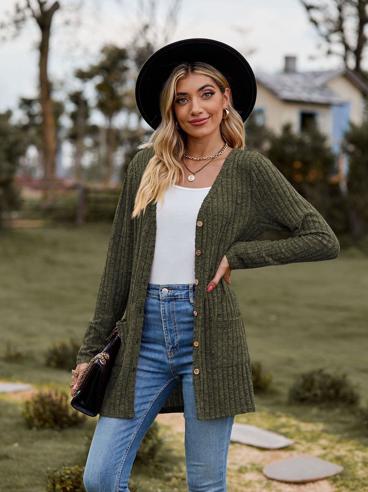 Ribbed Knit Longline Cardigan Button Front