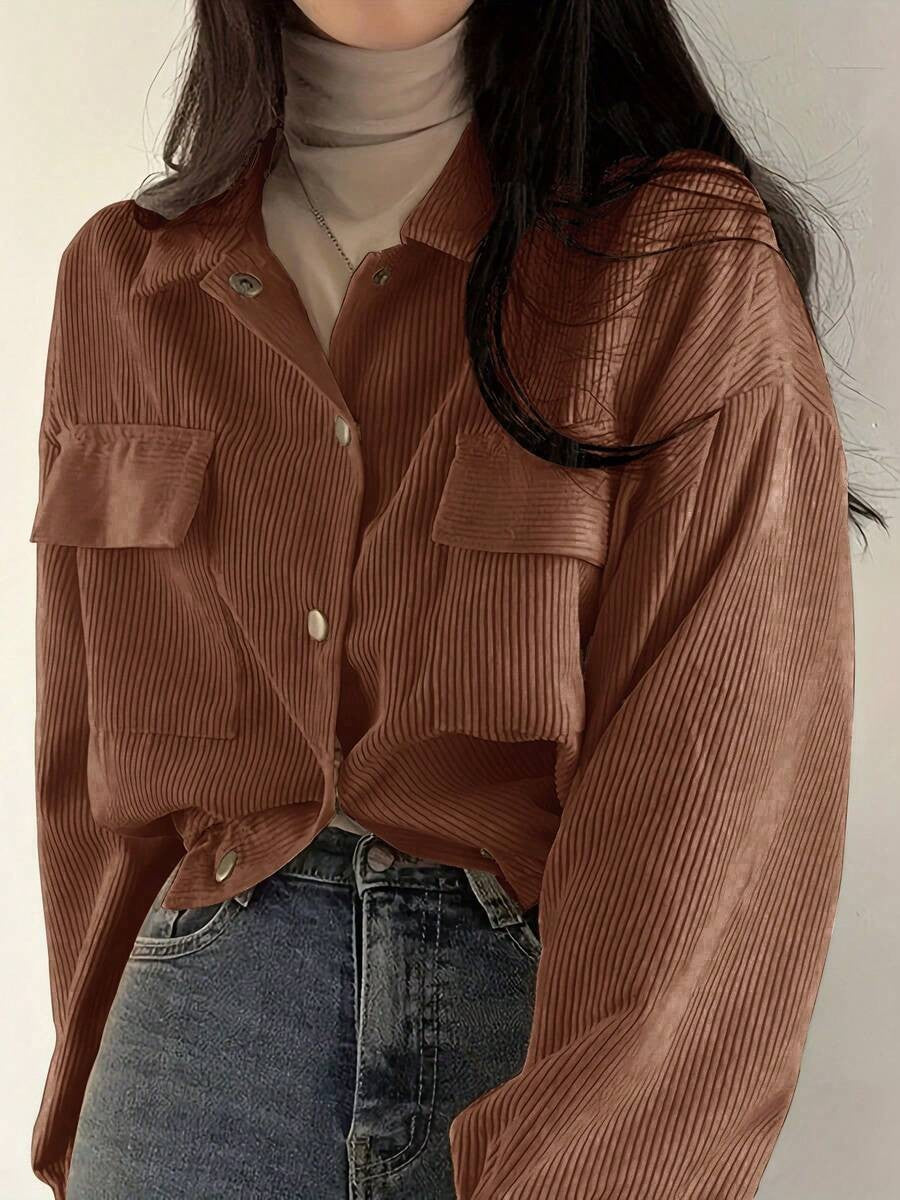 Cropped Corduroy Shacket Drawstring Hem