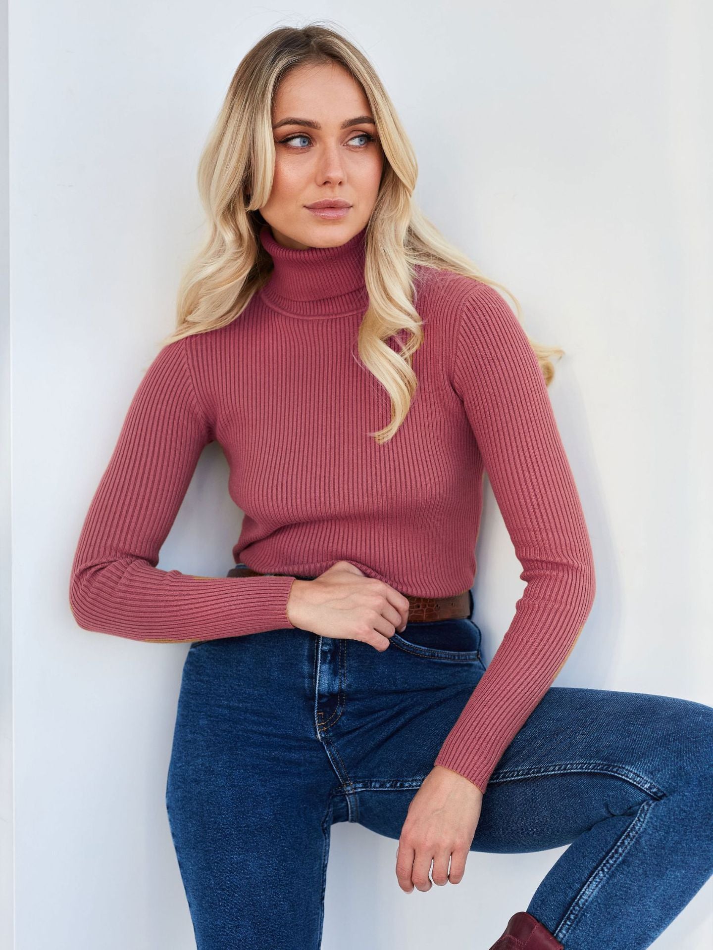 Ribbed Turtleneck Sweater Slim Fit Layering Pullover