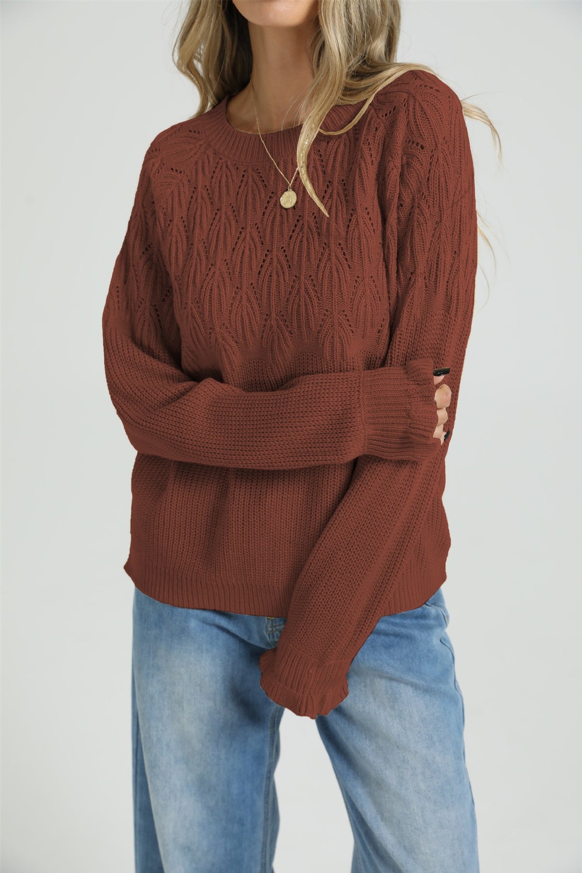 Women's Oversized Crew Neck Chunky Knit Pullover Sweater