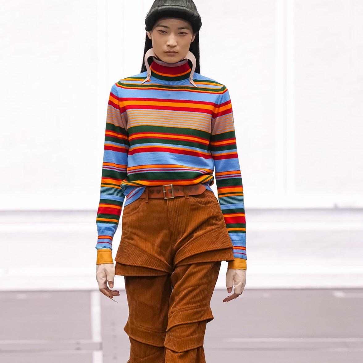 Women's Color Block Striped Turtleneck Knit Sweater