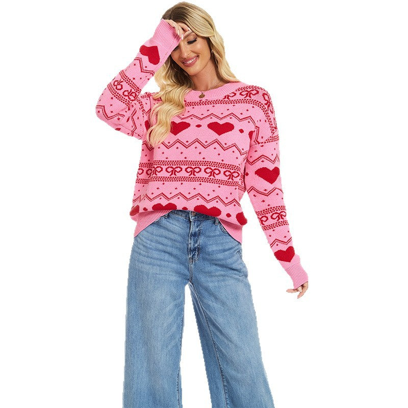 Women's Valentine's Day Heart Crew Neck Sweater