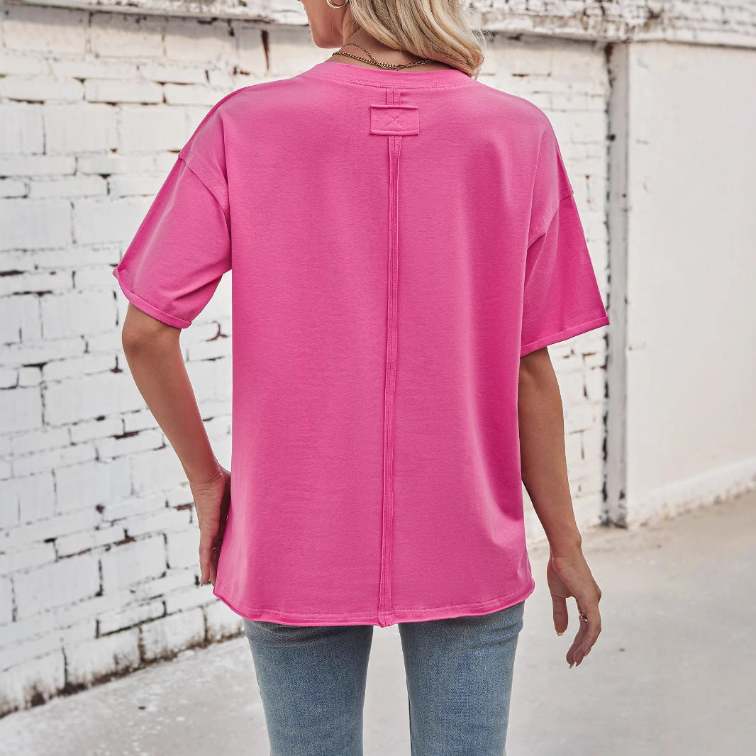 Solid Rayon T Shirt Oversized Crew neck Short Sleeve