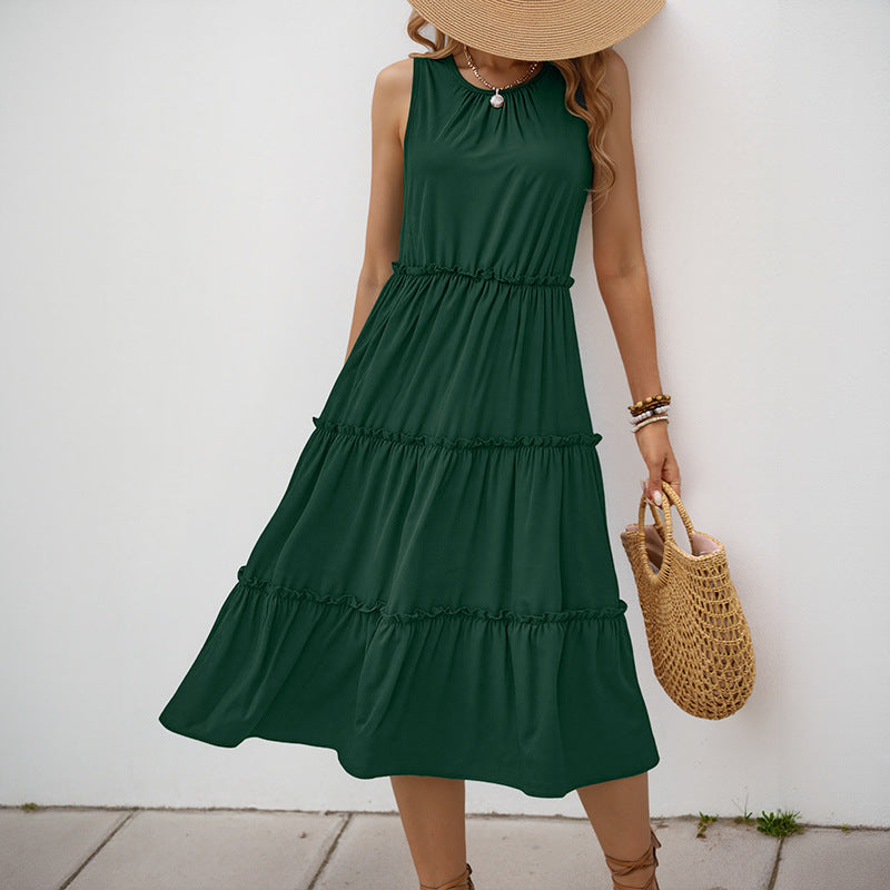 Sleeveless Ruffle Tiered Midi Dress High Waist