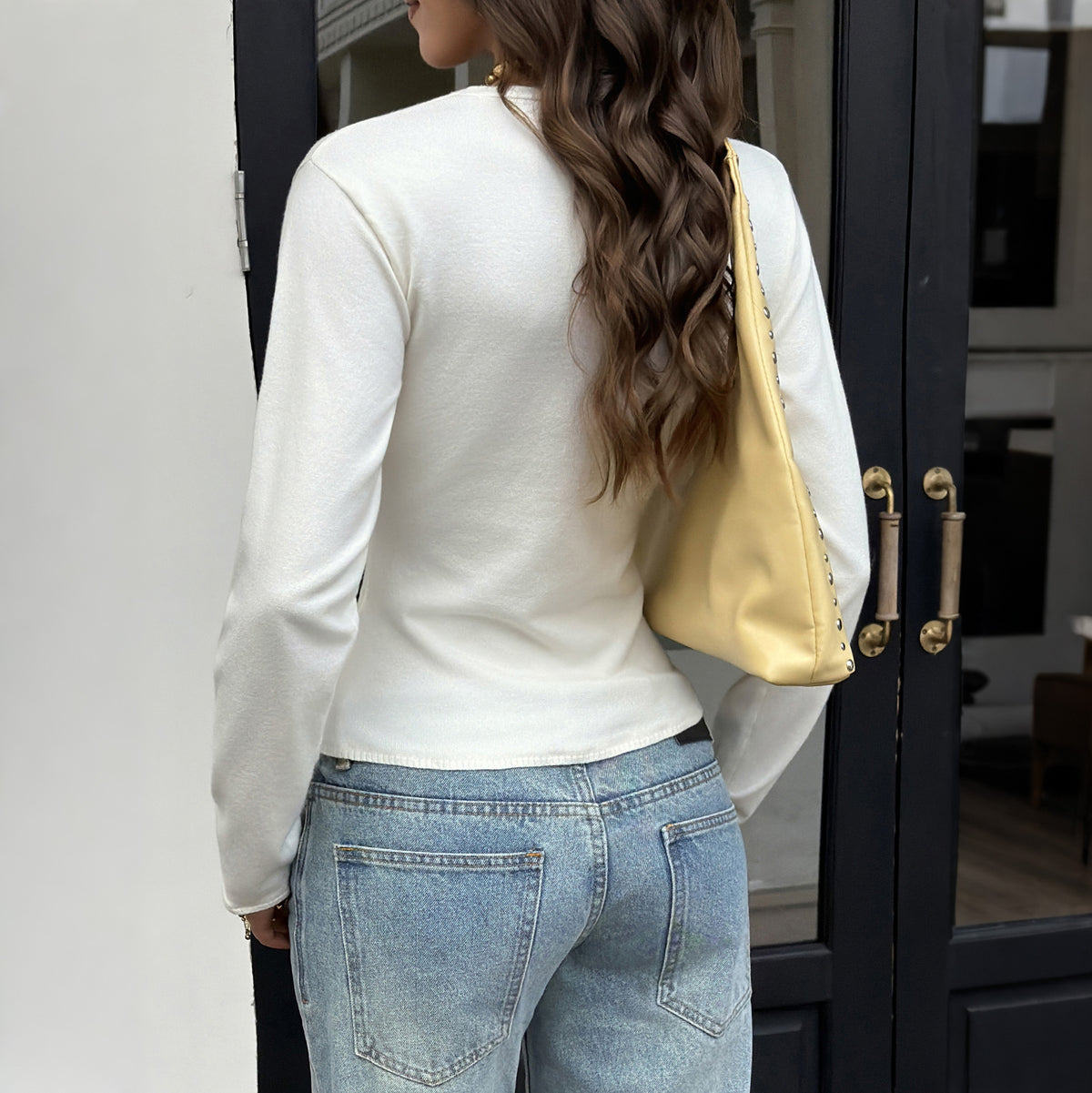 V-Neck Button Front Split Hem Crop Cardigan
