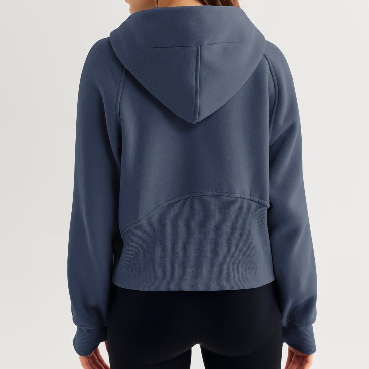 Half Zip Fleece Hoodie Pullover Casual Cropped Sweatshirt