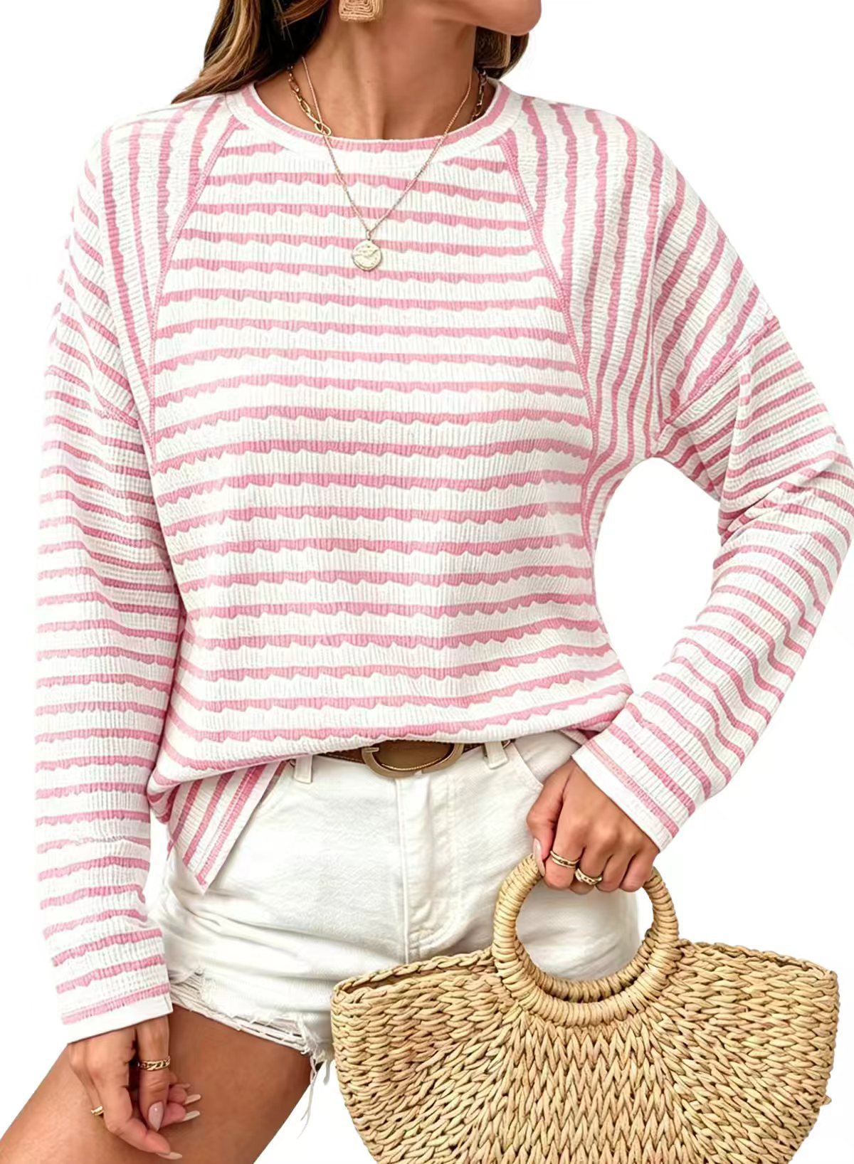 Top Casual Textured Striped Long Sleeve Pullover Knit