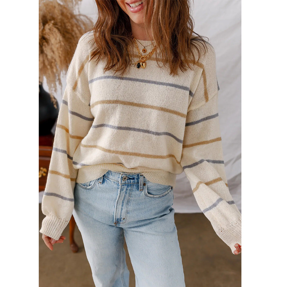Casual Striped Loose Fit Pullover Sweater for Women