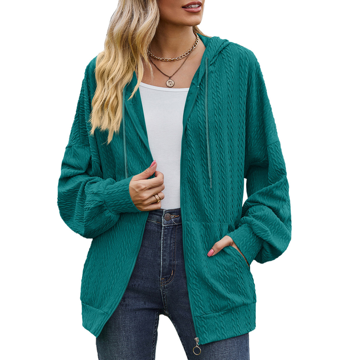 Womens Oversized Zip Up Hoodie Jacket with Pockets