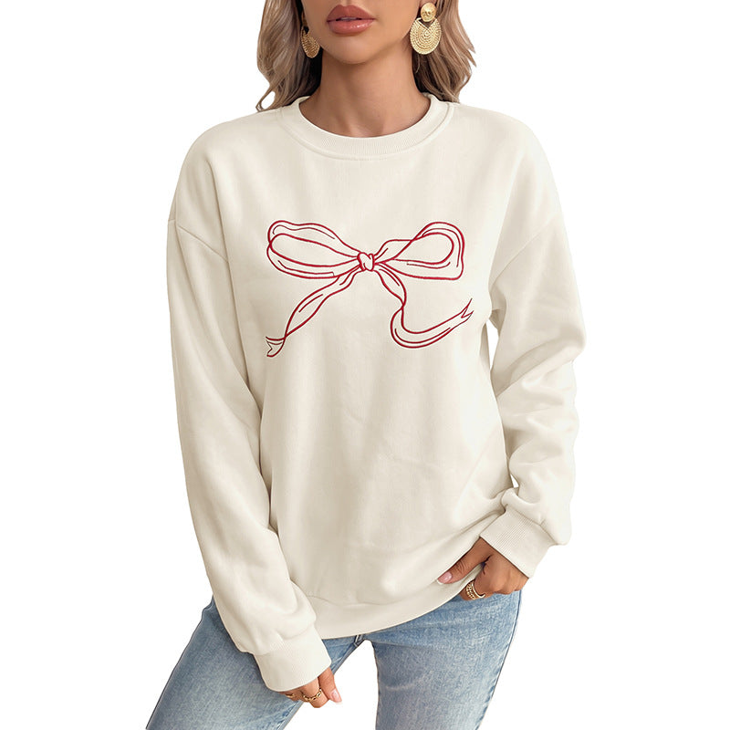 Coquette Bow Crewneck Sweatshirt Women Oversized Pullover