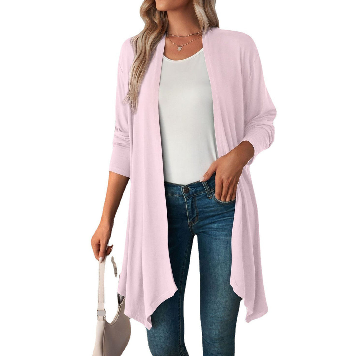 Women's Lightweight Solid Open Front Long Cardigan
