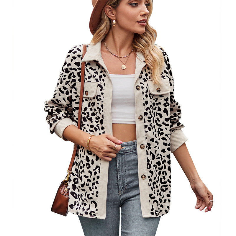 Leopard Print Shacket Button Up Long Sleeve Jacket