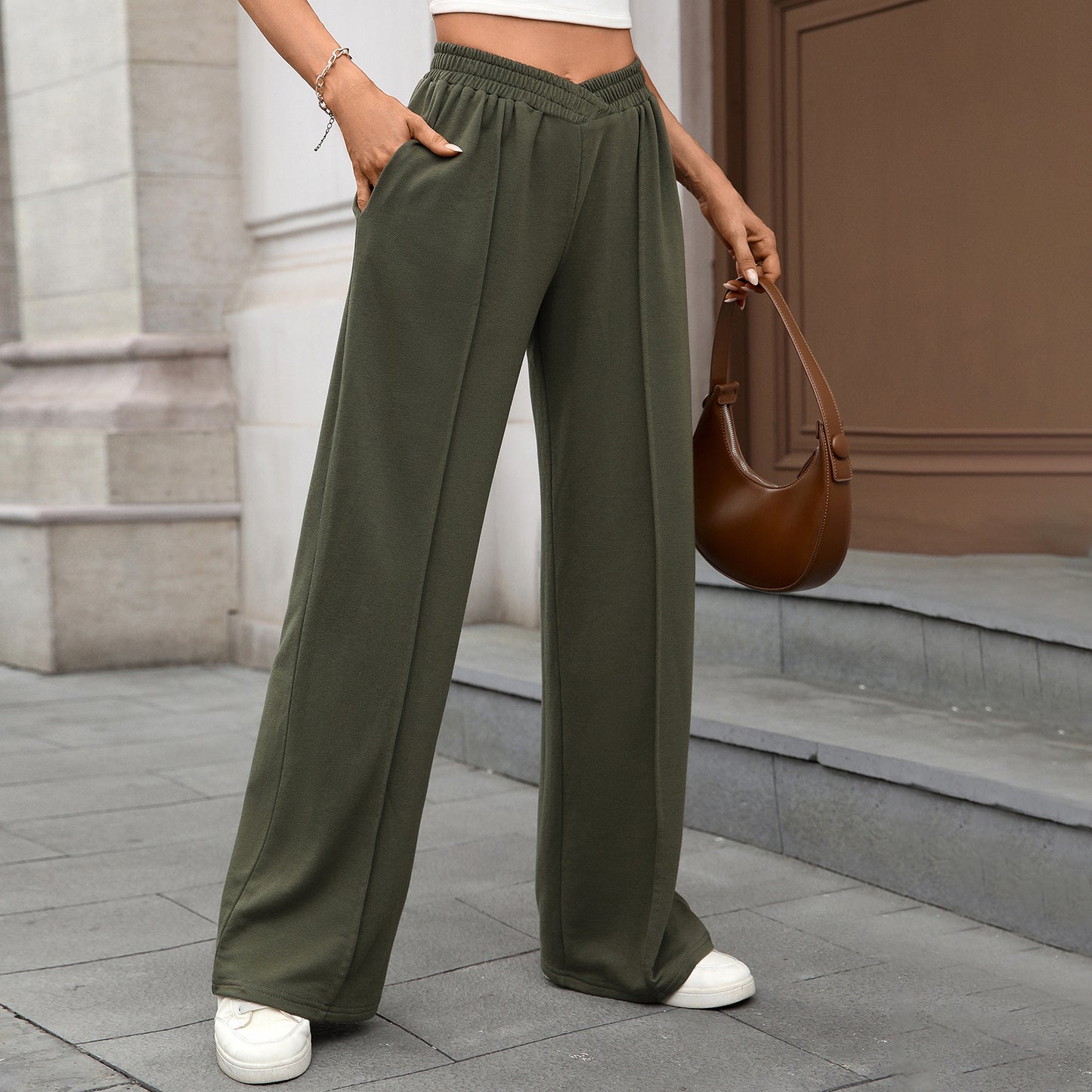 Women's Casual Wide Leg Pants Elastic Waist with Pockets