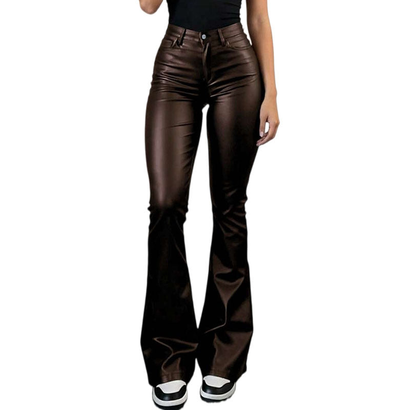 Women's Faux Leather Flare Pants High Waist Y2K Sexy