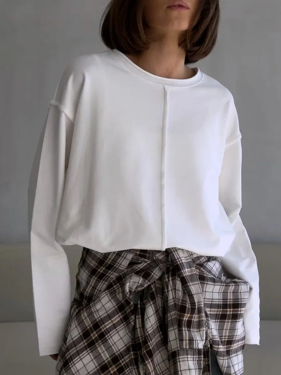 Casual Loose Fit Cotton Long Sleeve Distressed T Shirt Top
