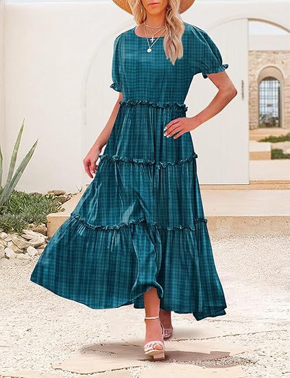Floral Print Puff Sleeve Tiered Maxi Dress for Summer