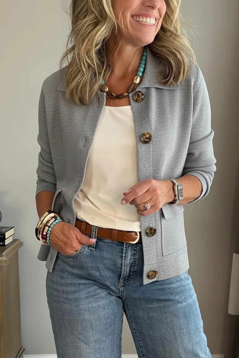 Women's Cropped Button Front Jacket Casual Fall Blazer