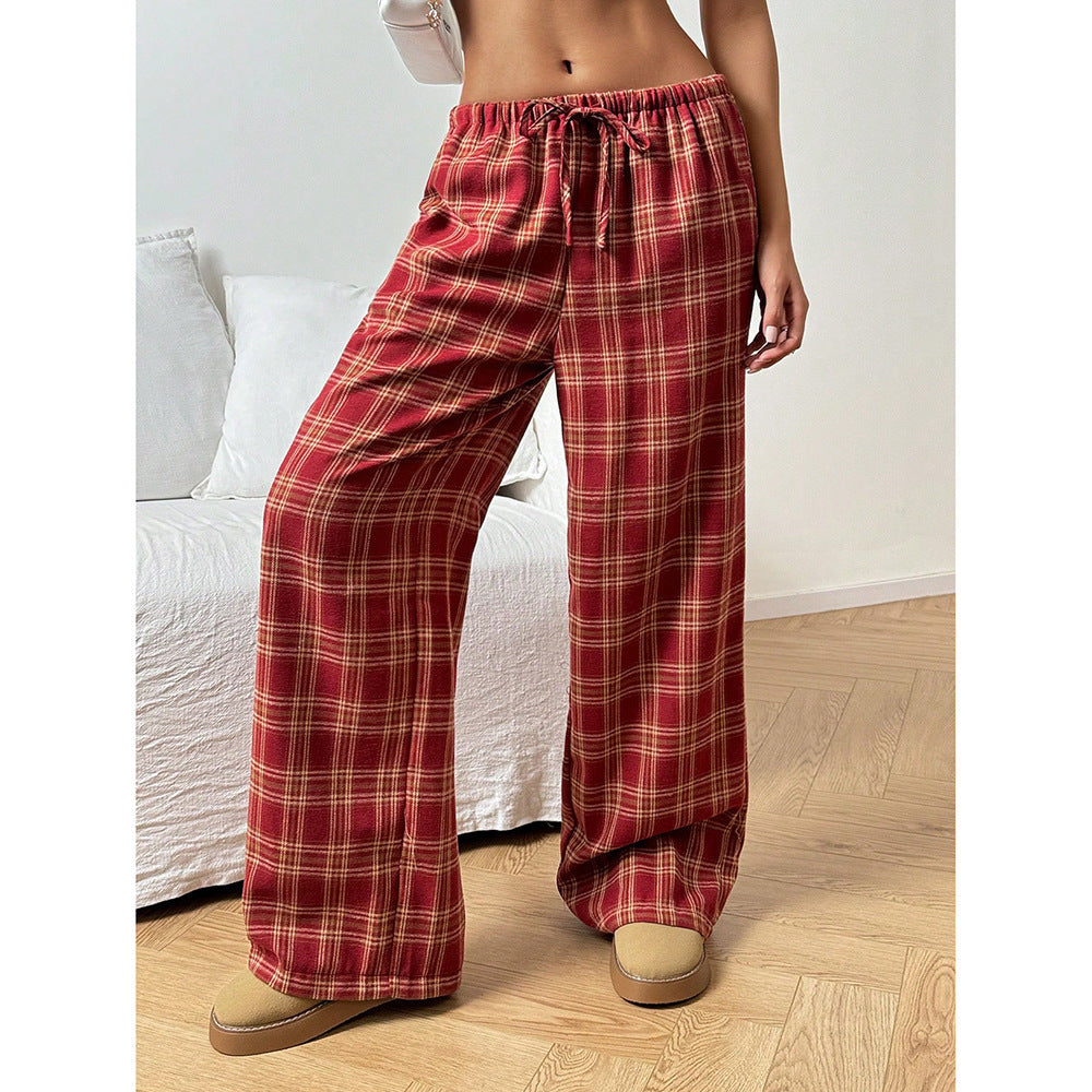 Gingham Check Wide Leg Casual Pants