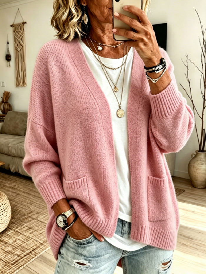 Womens Oversized Chunky Knit Cardigan Open Front Pockets