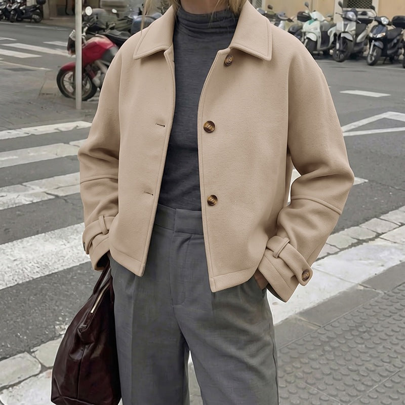 Cropped Collared Jacket Button Front Tailored Coat