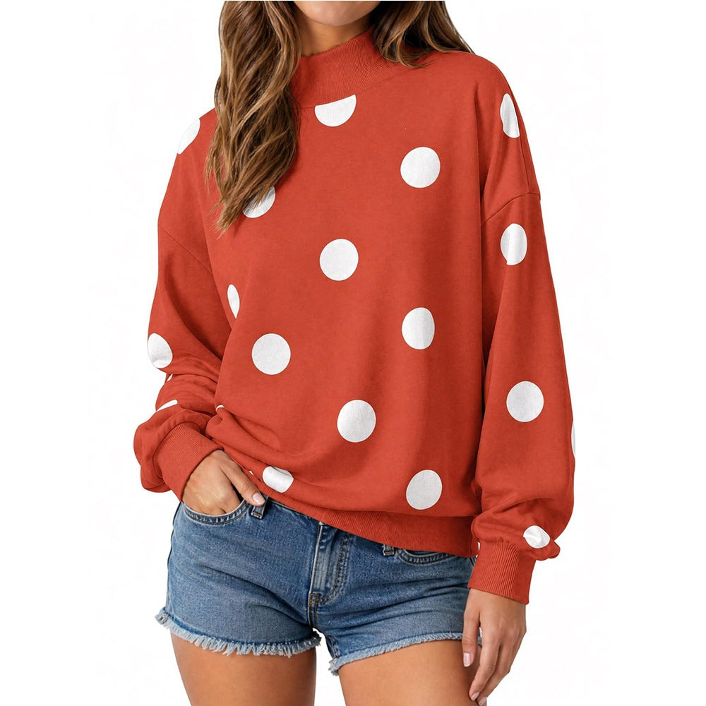 Women’s Oversized Polka Dot Crew Neck Sweatshirt Casual Drop Shoulder Pullover