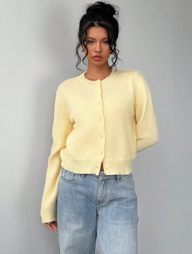 Butter Yellow Cropped Button Knit Cardigan