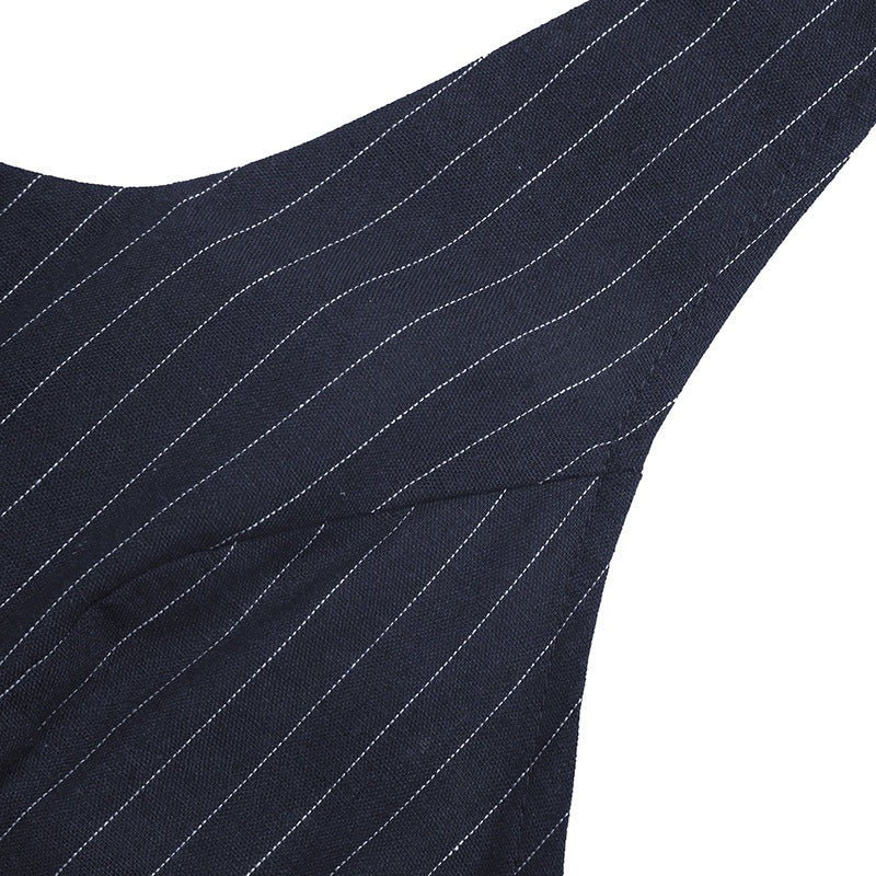 Pinstripe Woven Jumpsuit Workwear Halter Wide Leg