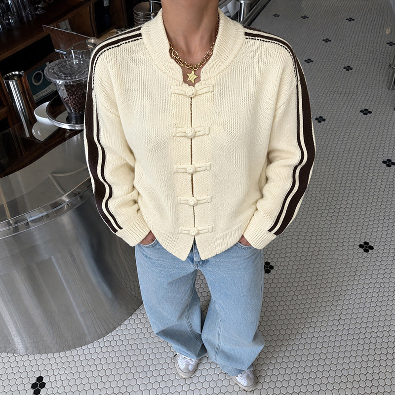 Women's Oversized Chunky Striped Frog Button Cardigan
