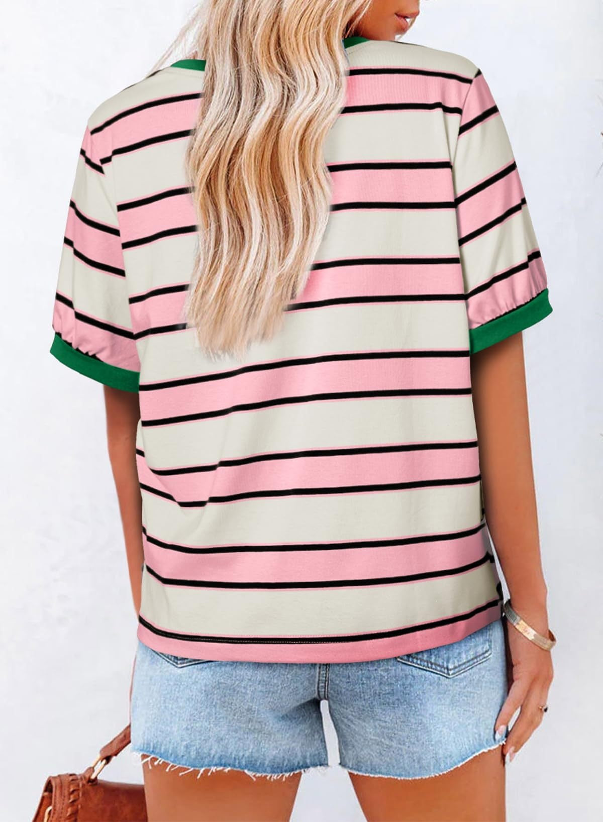 Striped Color Block Short Sleeve Casual Summer Tee