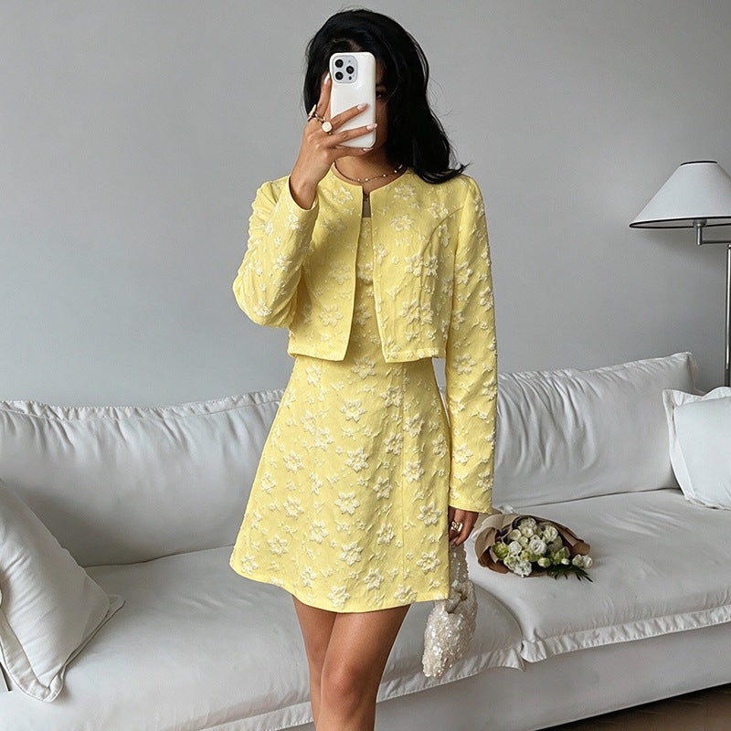 Women's Floral Jacquard 2 Piece Dress Set Office Chic