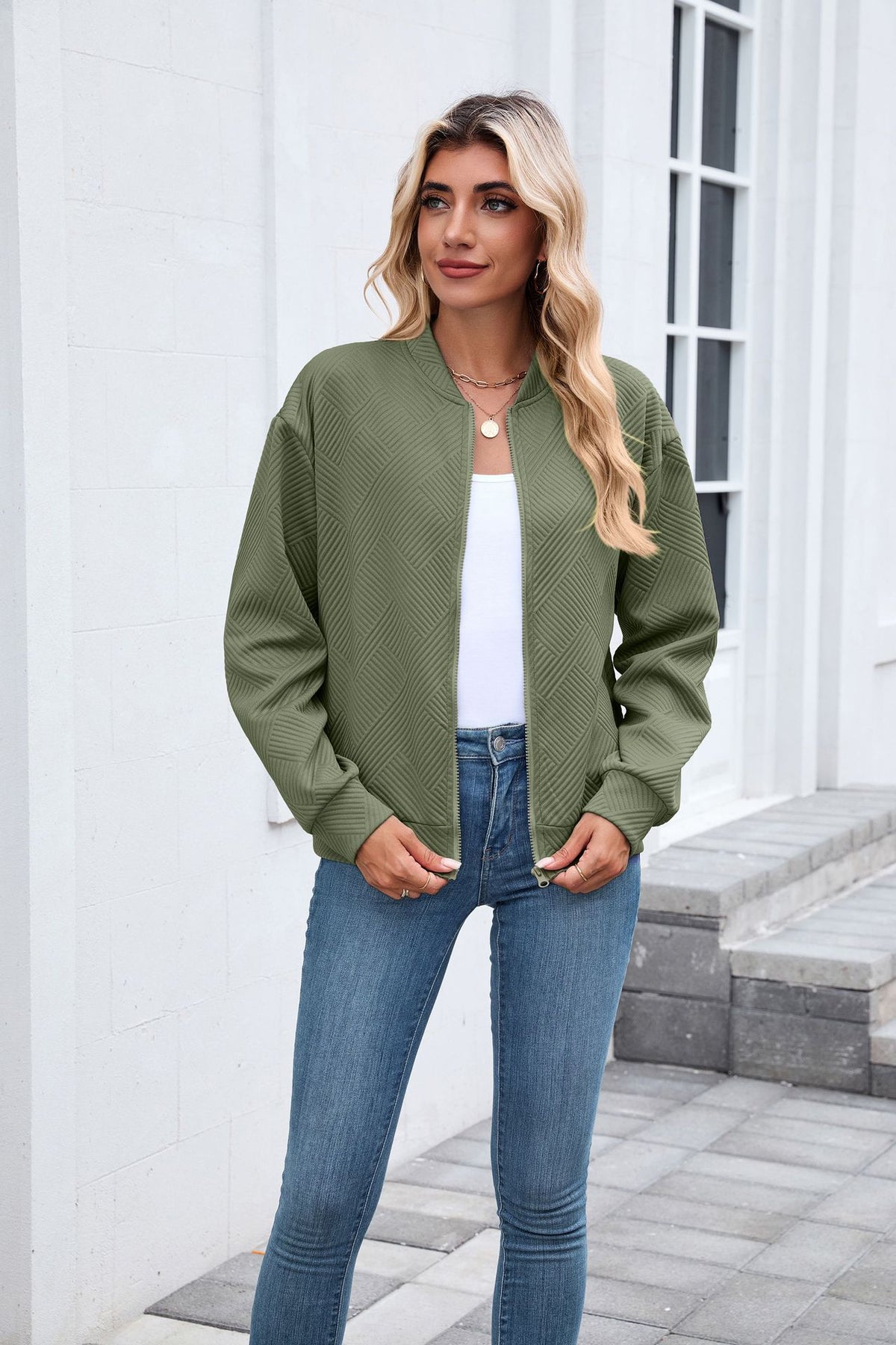 Women's Oversized Quilted Zip-Up Bomber Jacket