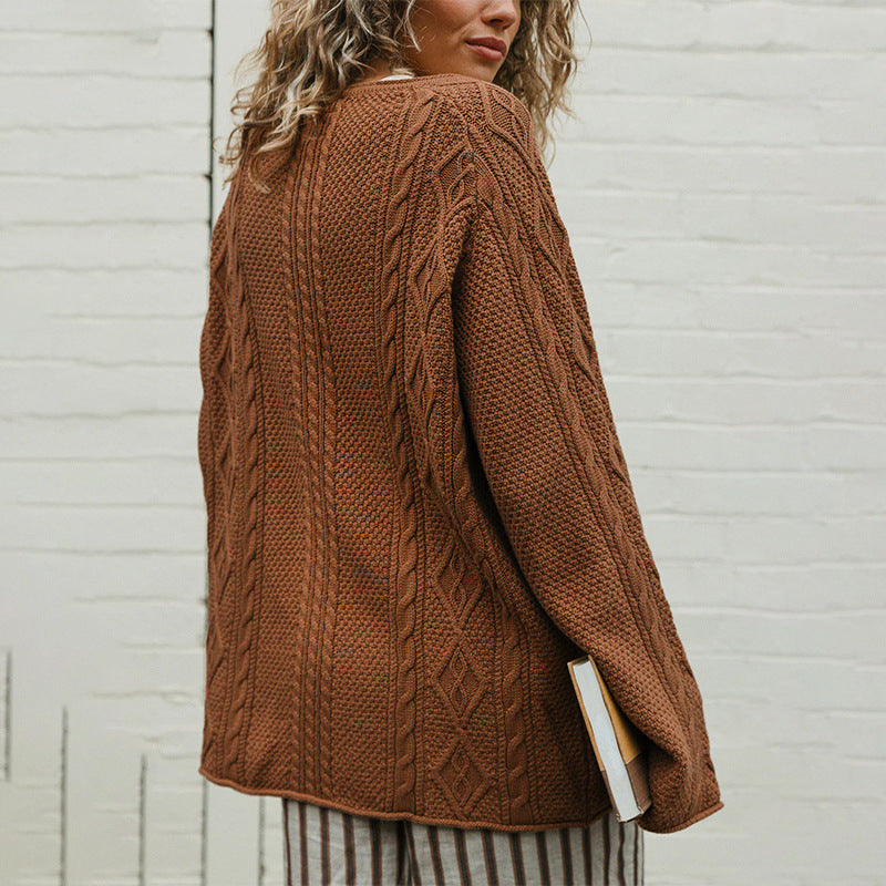 Women's Oversized Cable Knit Crew Neck Sweater