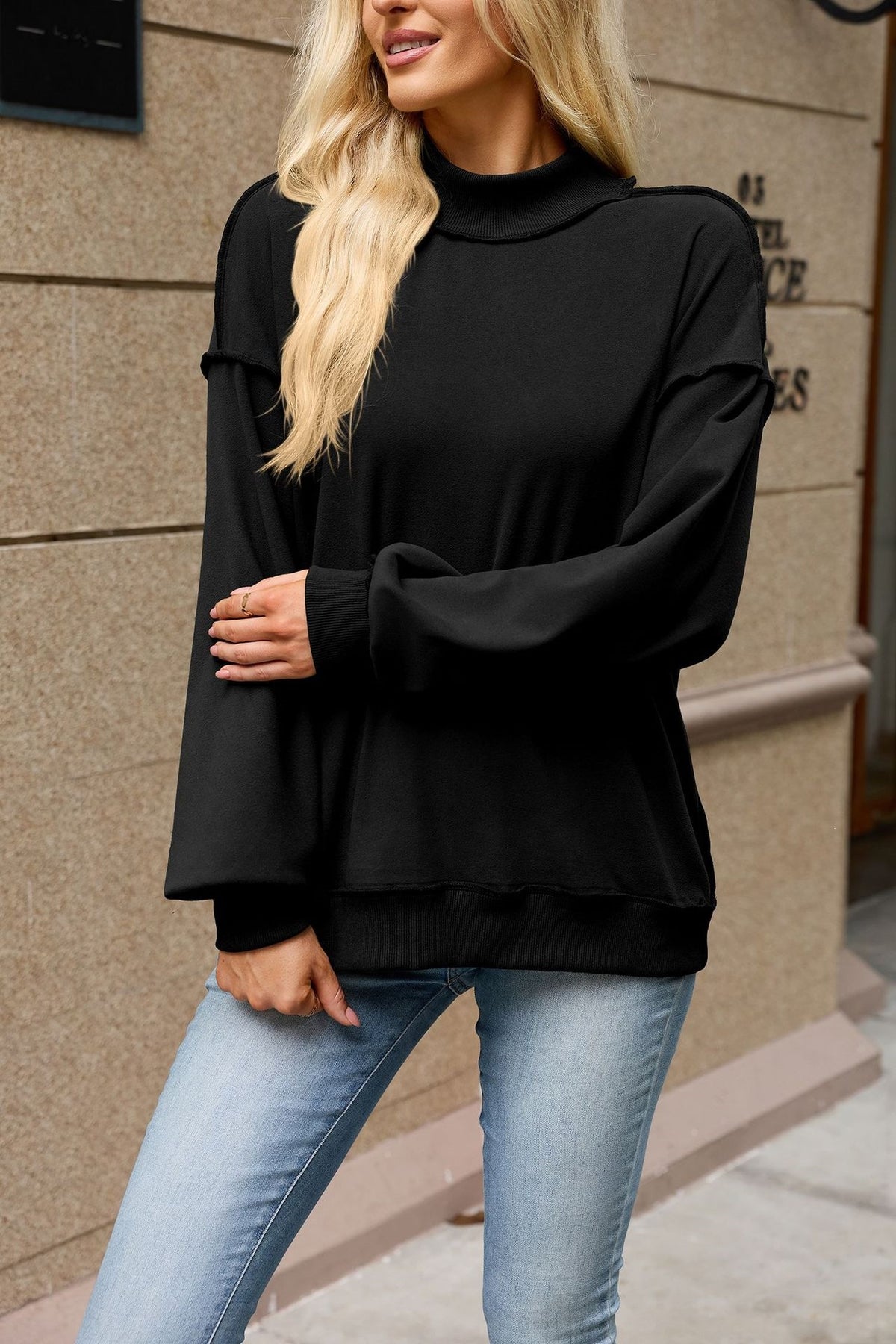 Women's Oversized Mock Neck Long Sleeve Tunic Sweatshirt