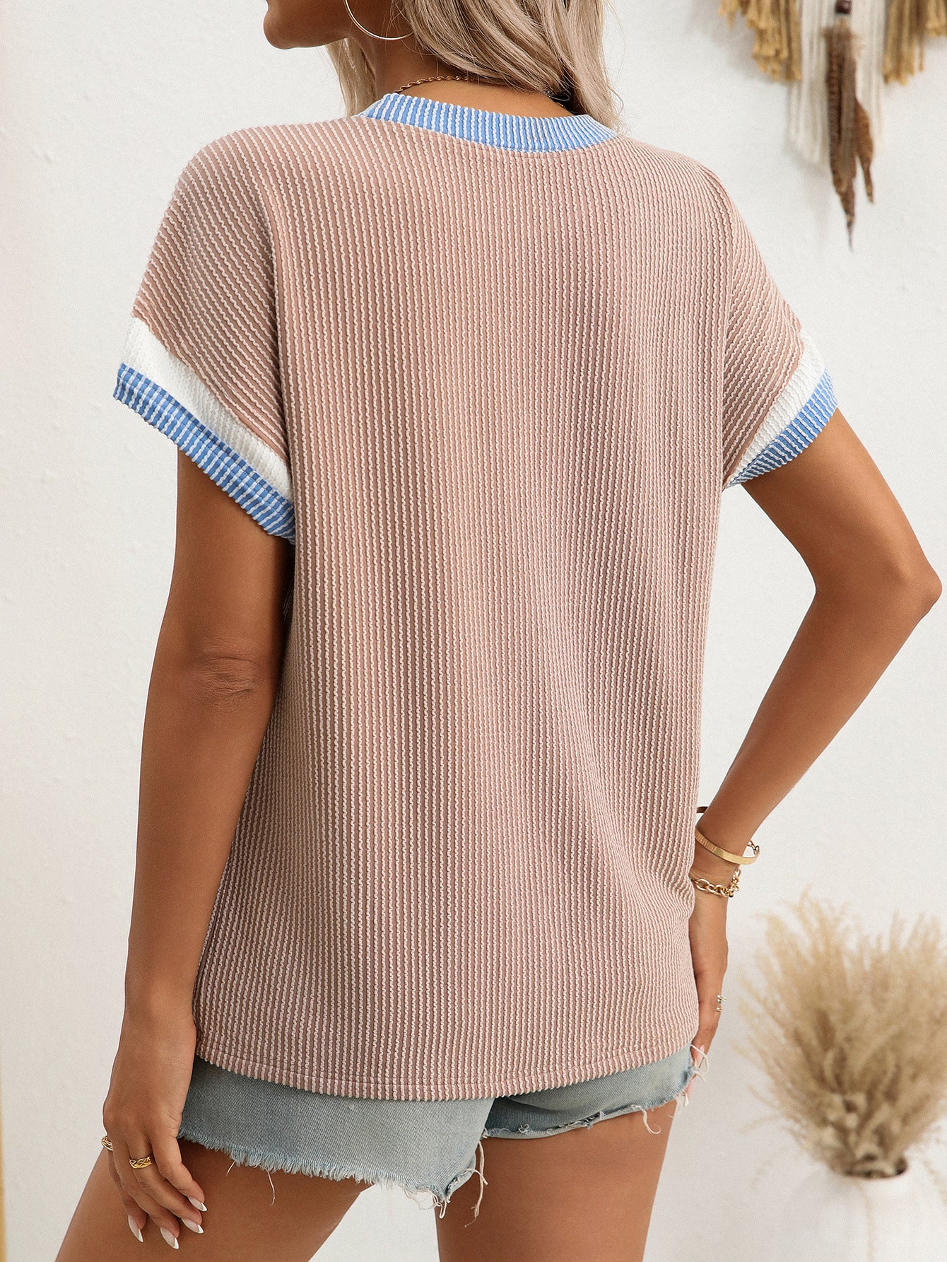 Relaxed Fit Round Neck Color Block Summer T Shirt