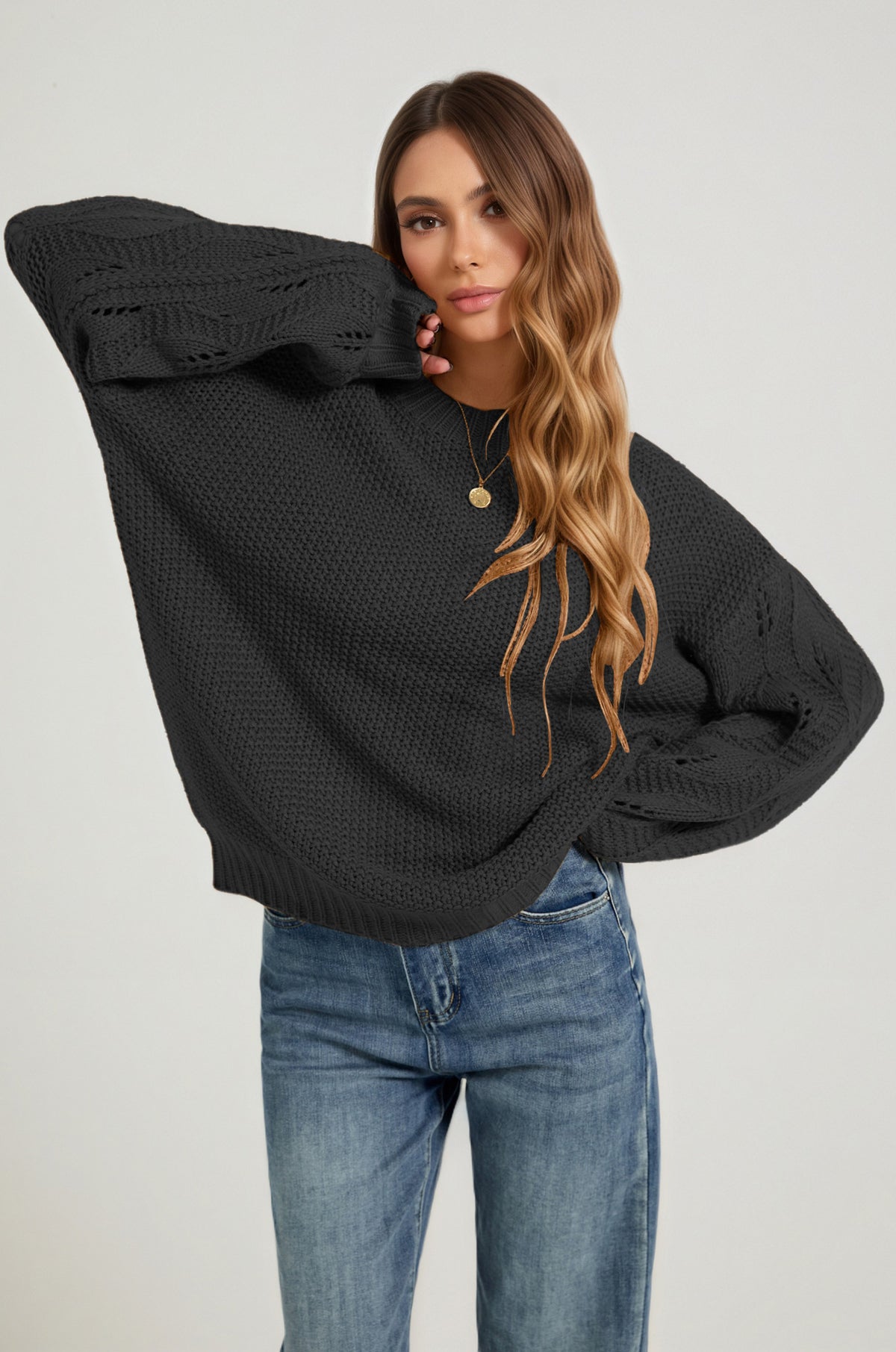 Women's Oversized Chunky Knit Crew Neck Pullover Sweater