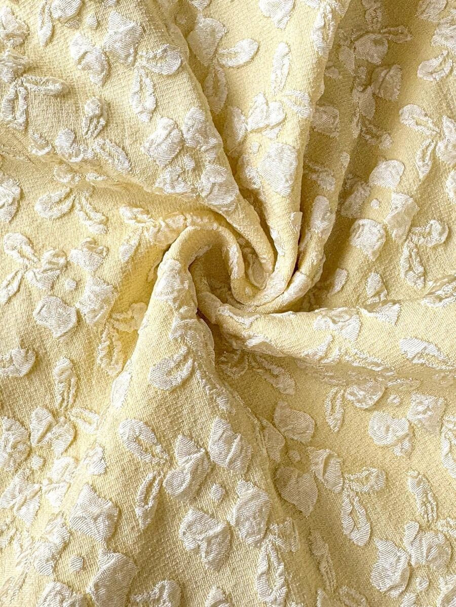 Women’s Floral Jacquard V-Neck Button Ruffle Dress