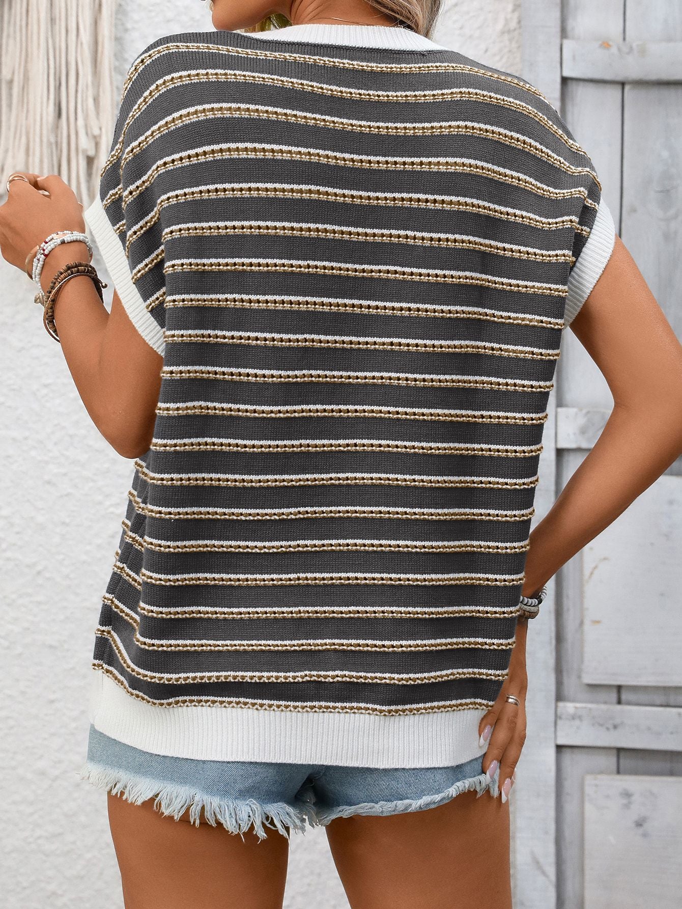 Striped Knit Short Sleeve Top for Women Casual Summer Wear