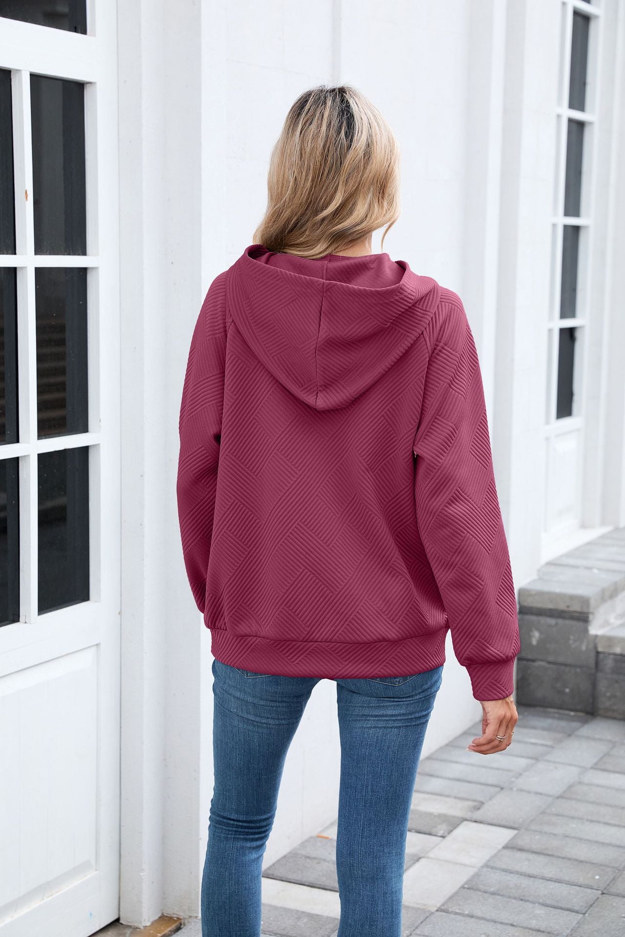 Women's Oversized Hoodie Textured Long Sleeve Pocket Top