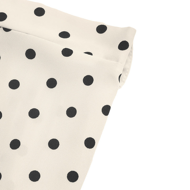 Chic Satin Blouse & Polka Dot Midi Skirt Two Piece Set