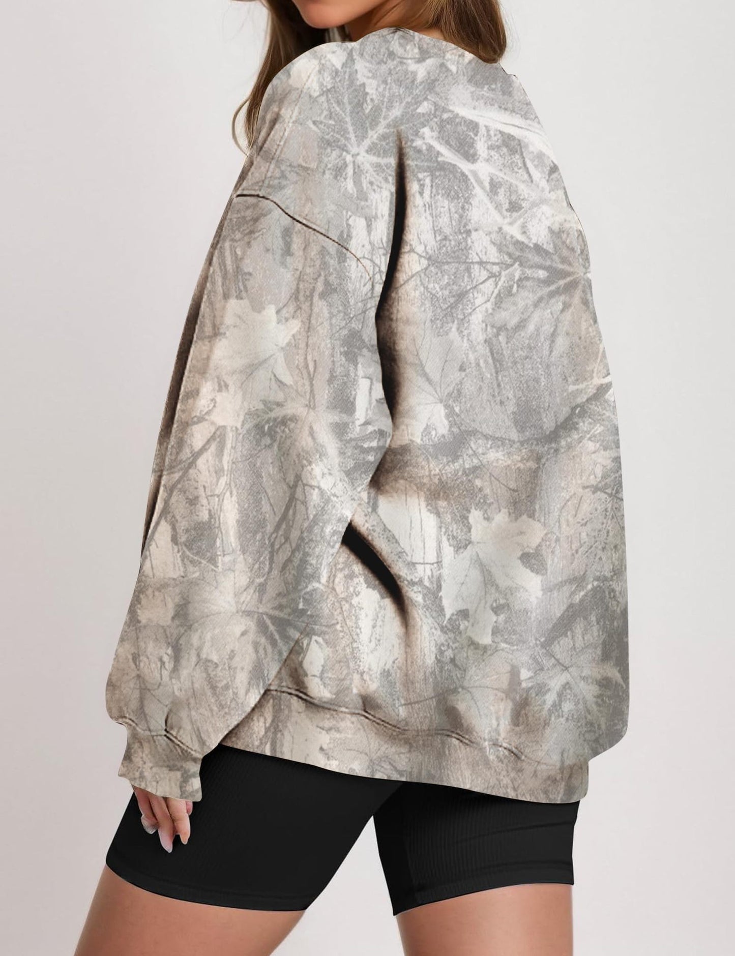 Camo Leaf Print Pullover Sweatshirt Women Oversized Casual Top