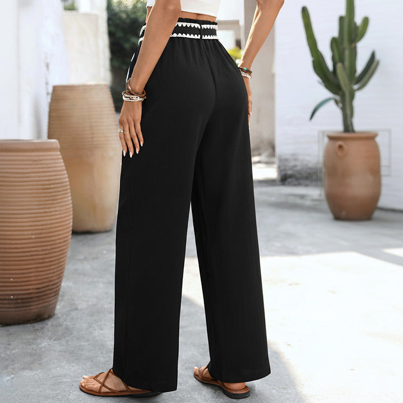 High Waist Wide Leg Drawstring Casual Pants
