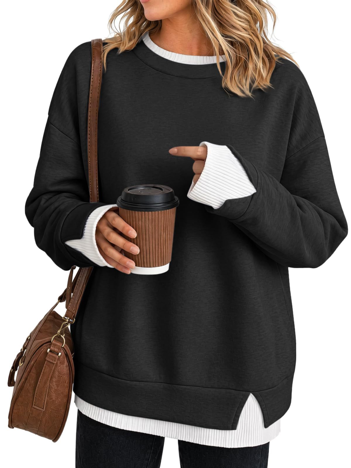 Women's Oversized Layered Crewneck Sweatshirt Pullover