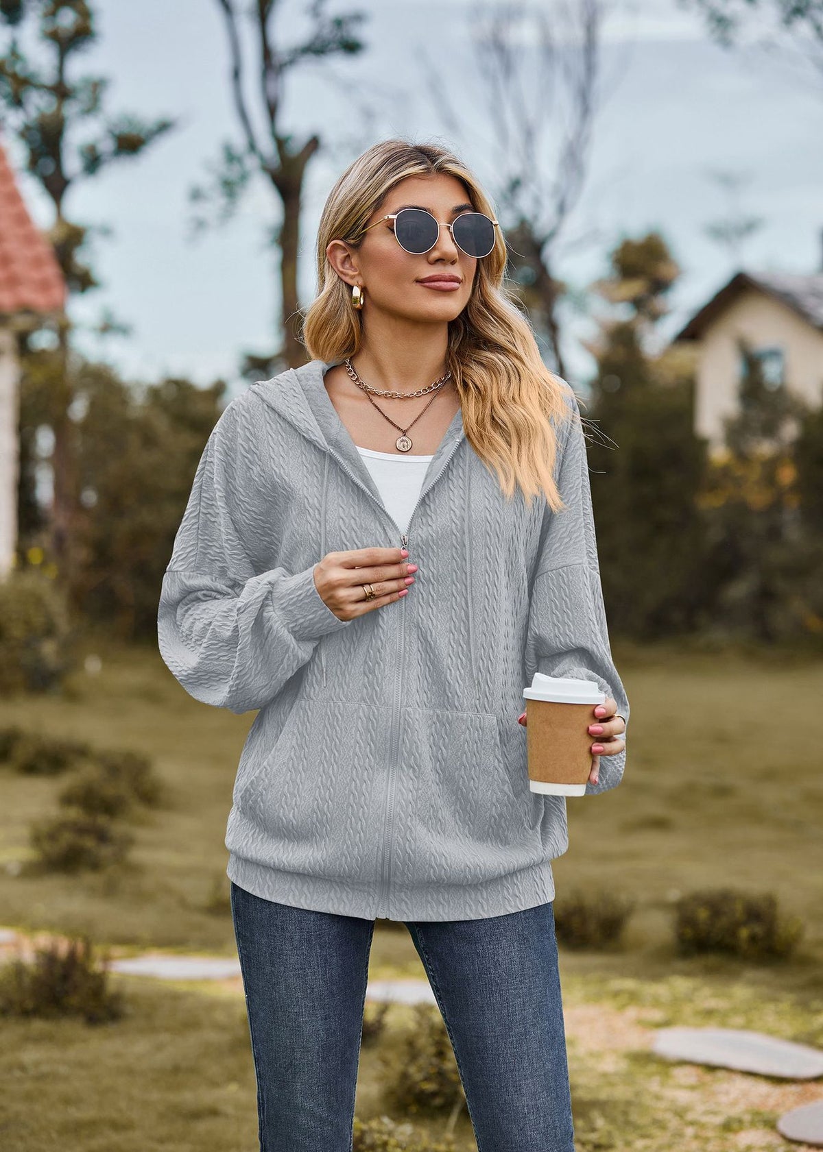Womens Oversized Zip Up Hoodie Jacket with Pockets