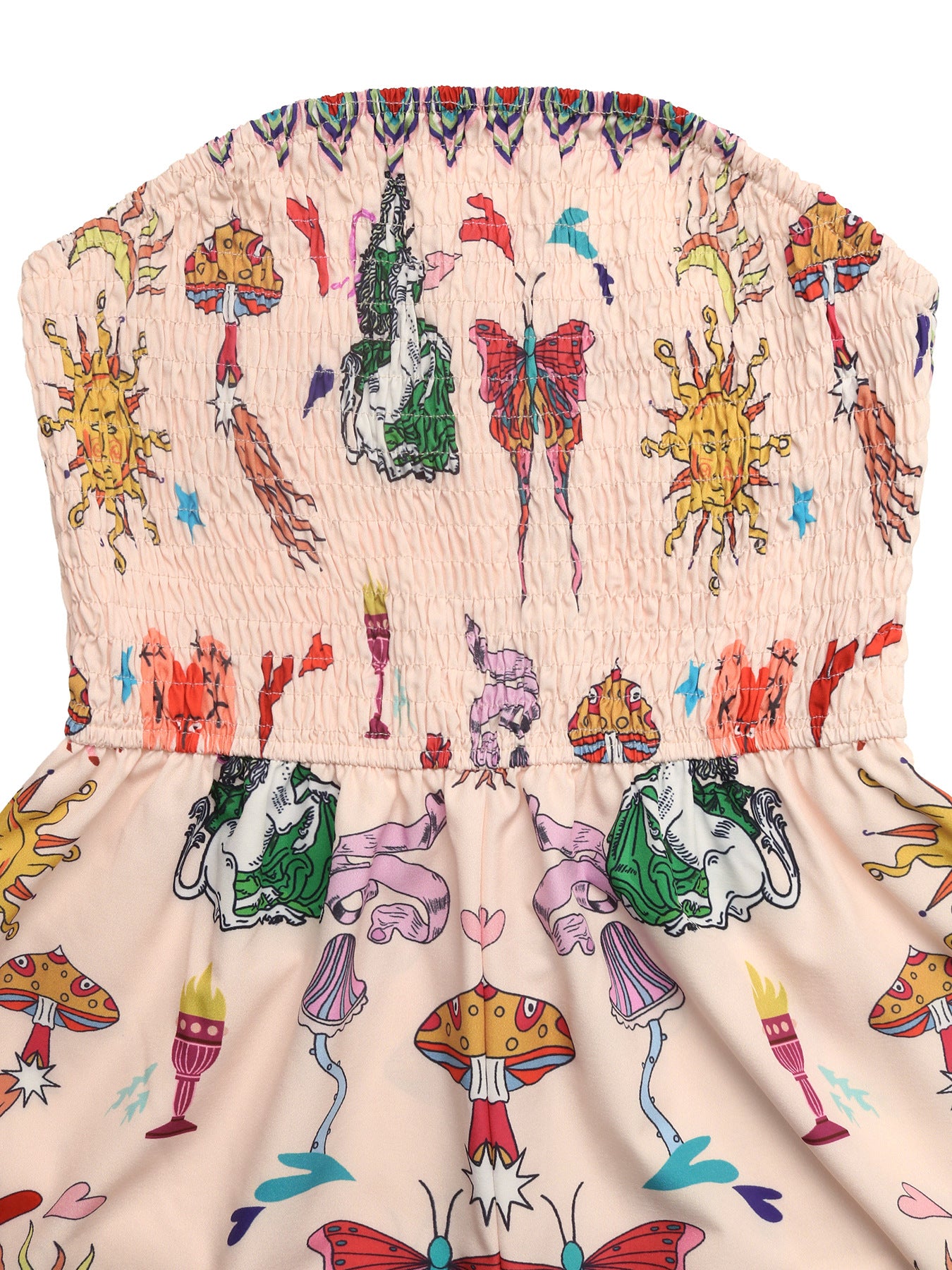 Printed Polyester Romper Boho Strapless Smocked