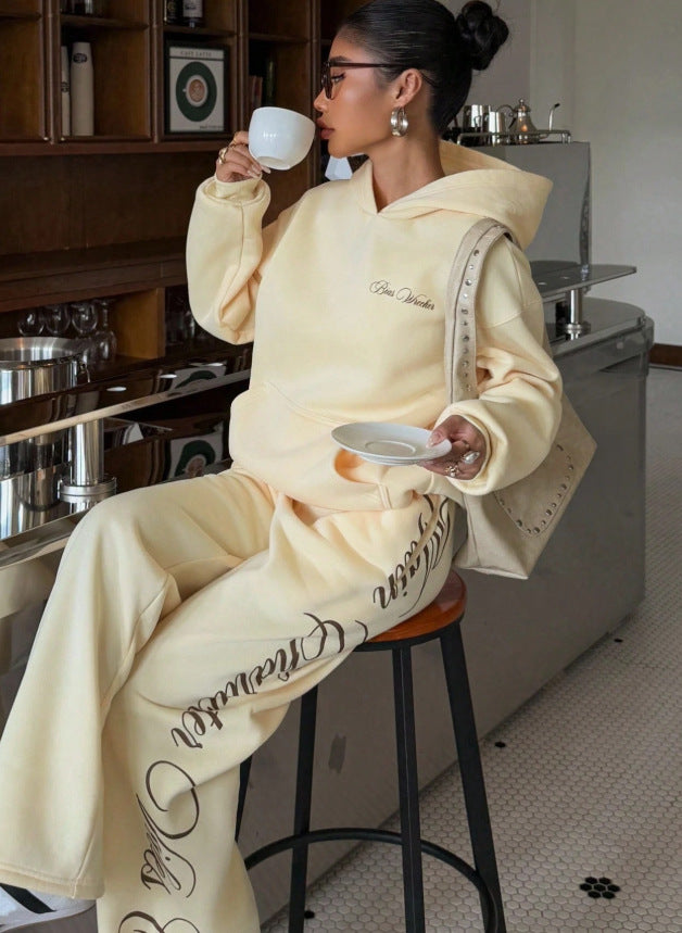 Graphic Fleece Sweatshirt Jogger Trendy Oversized Lounge Set