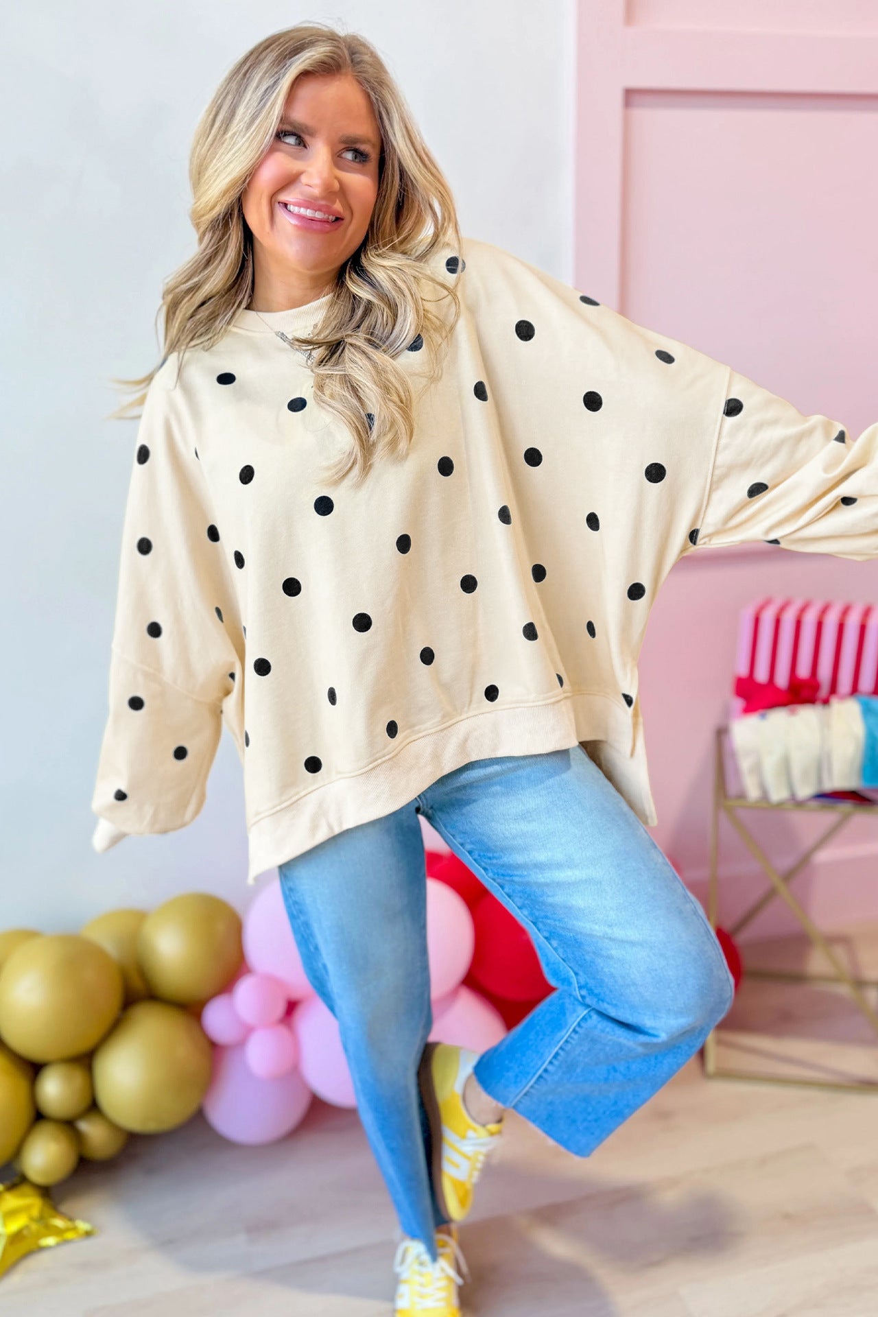 Custom Polka Dot Oversized Sweatshirt Womens Casual Pullover