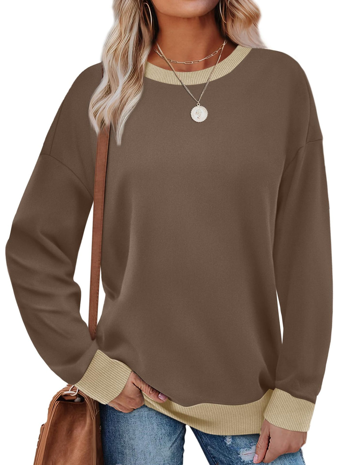 Women's Oversized Colorblock Crewneck Sweatshirt