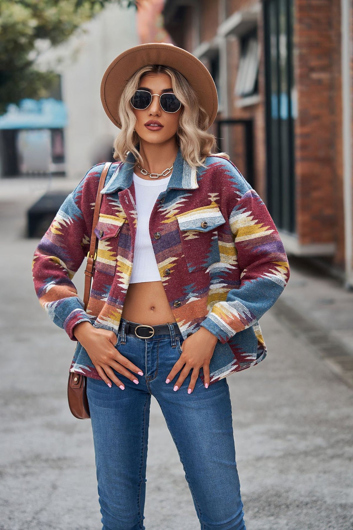 Women's Aztec Cropped Shacket Oversized