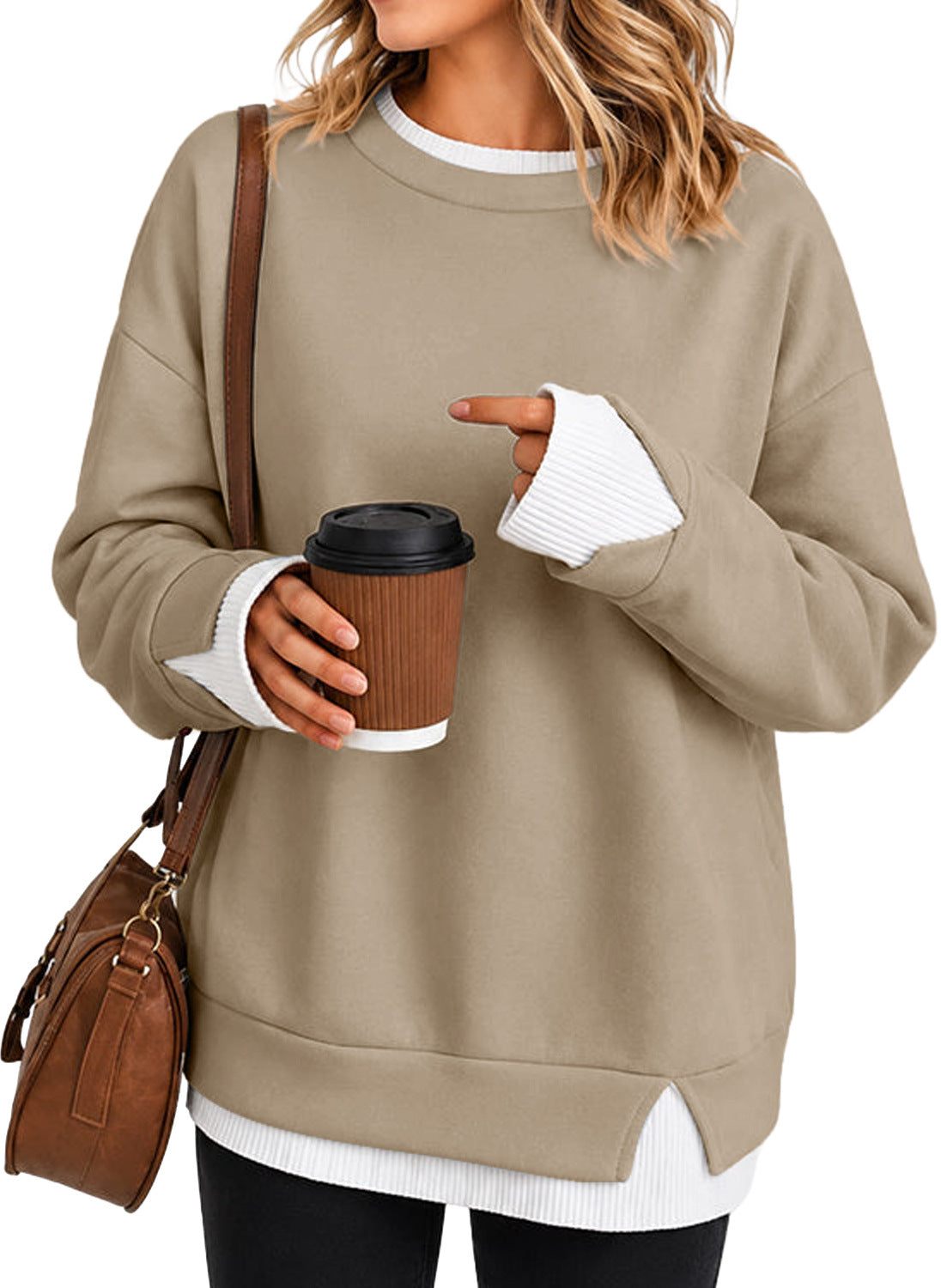 Womens Oversized Crewneck Sweatshirt Color Block Pullover